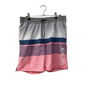 Hurley Lined ashorts Men’s Medium Stretchy Swimshorts Athletic Pink Gray